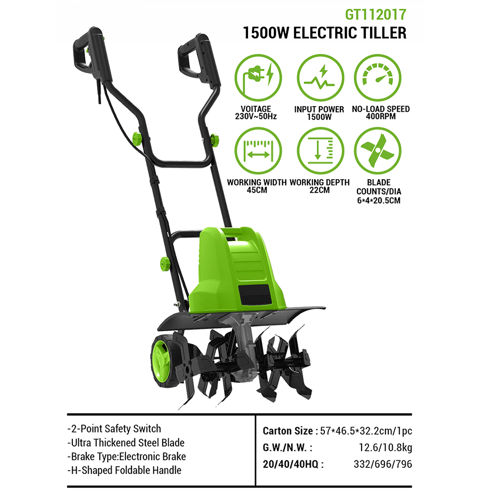 For 1500W Electric Power Tille - Soil Tilling Cultivator 评论和价格